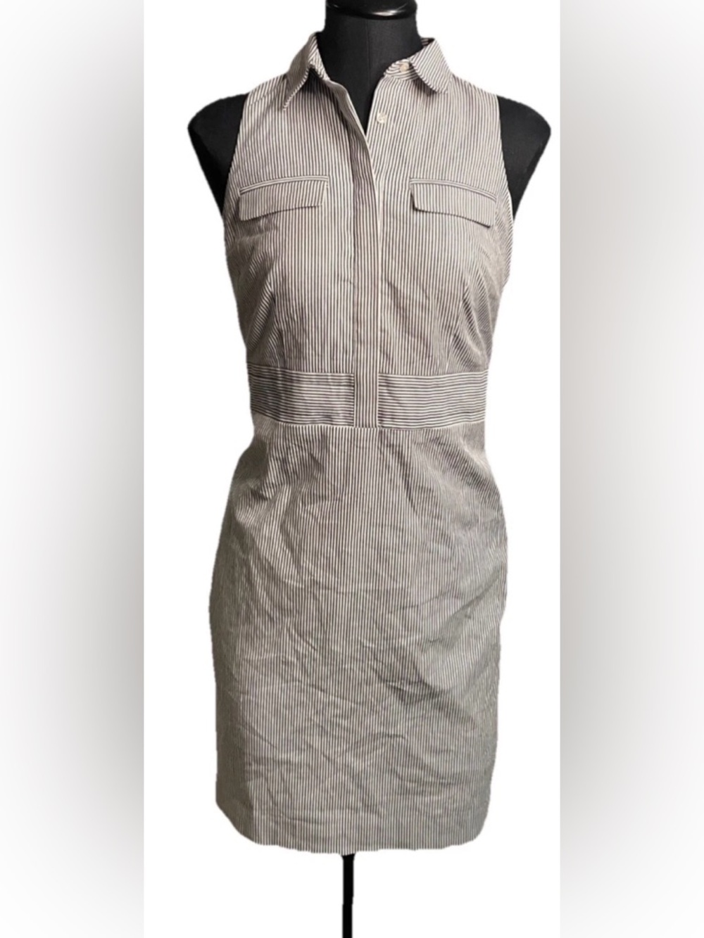 Ann Taylor Black and White Pinstripe Sleeveless Sheath Dress